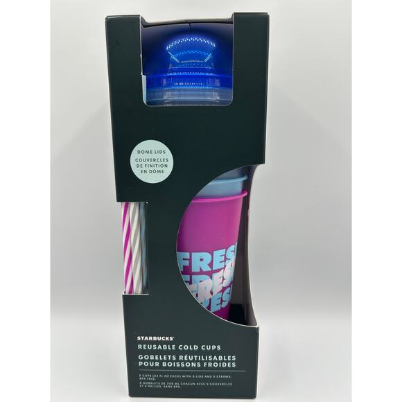 NIB Starbucks Reusable 24 fl oz Cold Cups w/ Dome Lids/Straws Multicolor 5 Pack - Picture 1 of 5